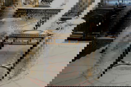 Two (2) -Polished Brazilian Onyx banded 39" urns