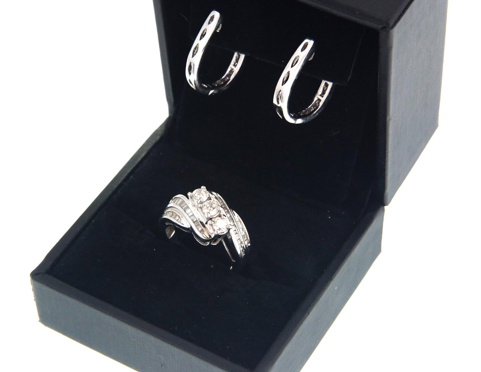 White gold diamond ring & earrings (1 of 8)