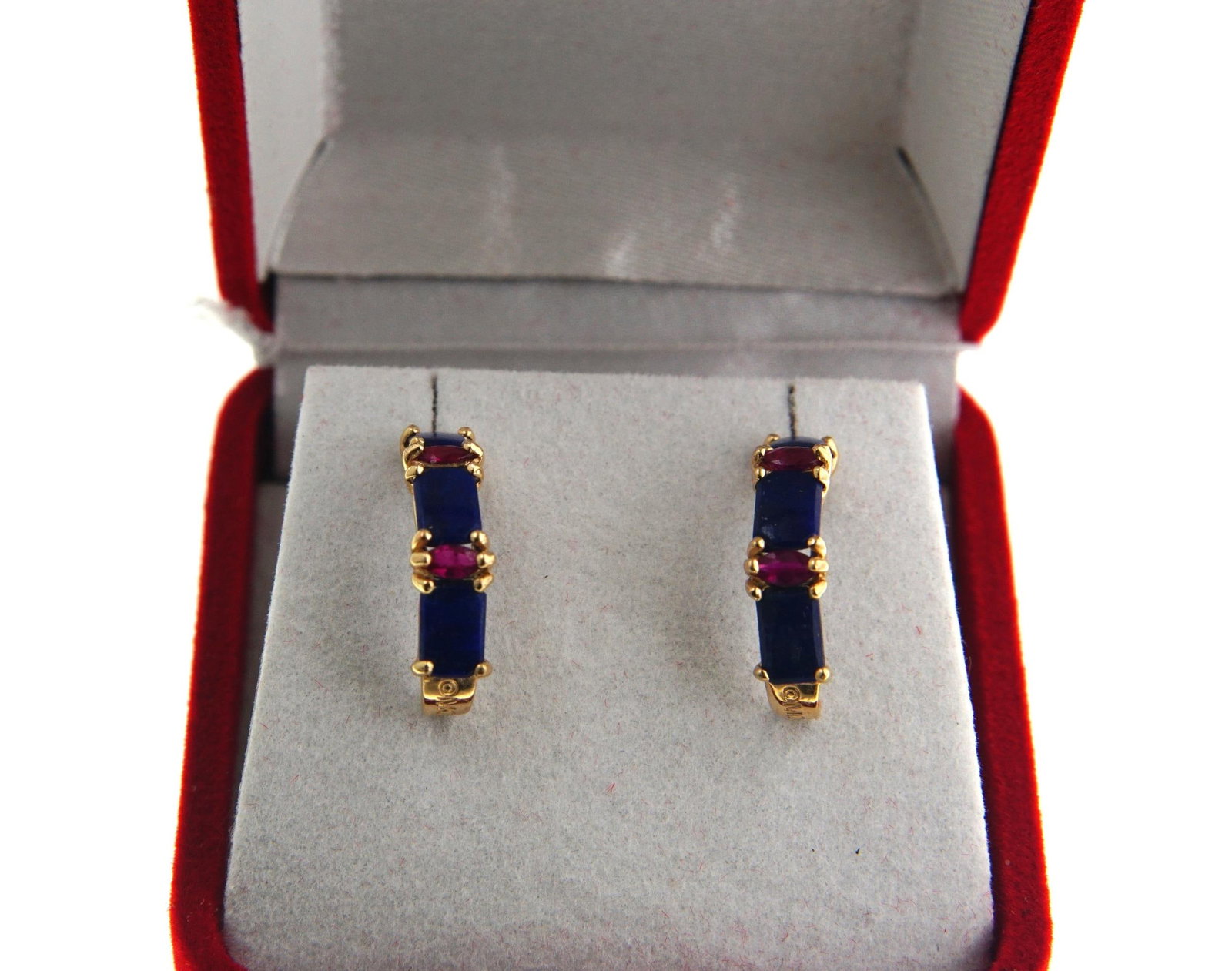 Pair of 14kt Gold Ruby and Lapis earrings (1 of 7)