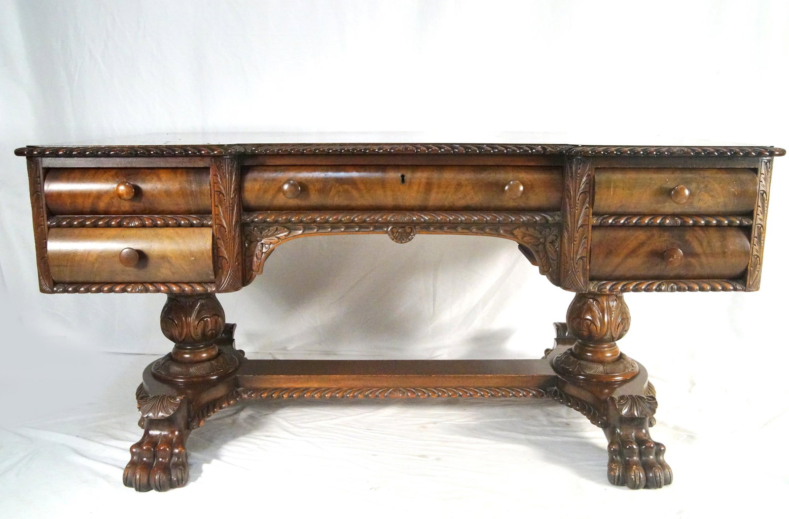 An antique Empire flame mahogany, partners desk (1 of 16)