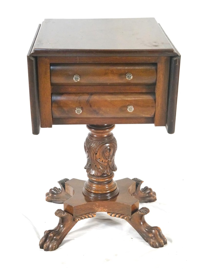 19th cent. Mahogany drop leaf side table w drawer (1 of 8)