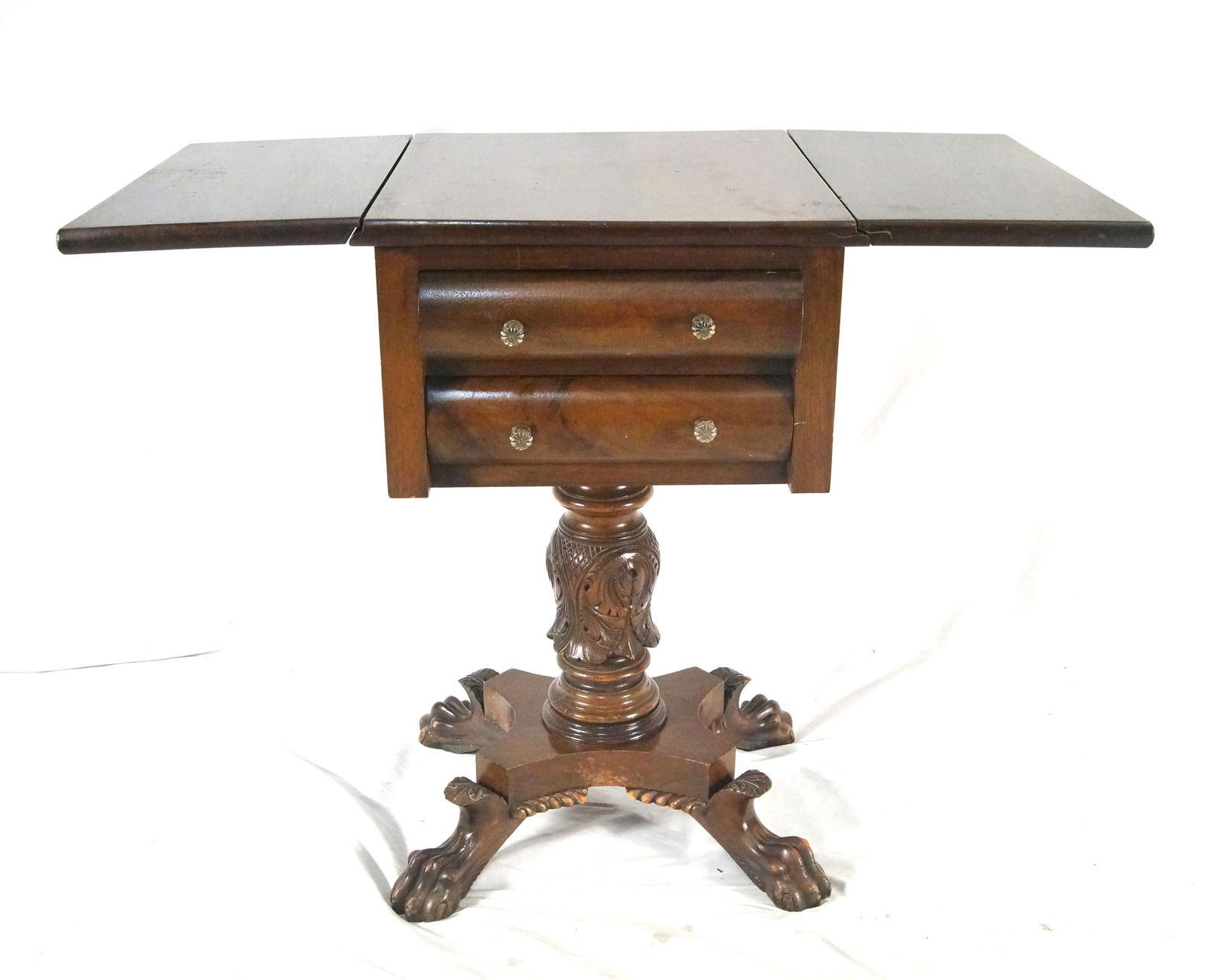19th cent. Mahogany drop leaf side table w drawer - 2