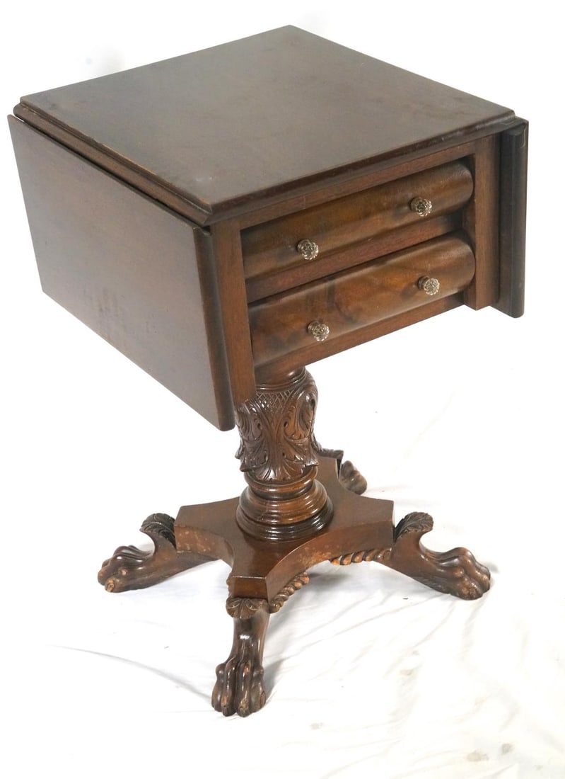 19th cent. Mahogany drop leaf side table w drawer - 4