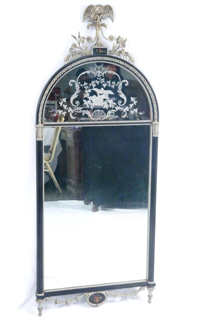 Antique etched mirror with silver eagle - 2