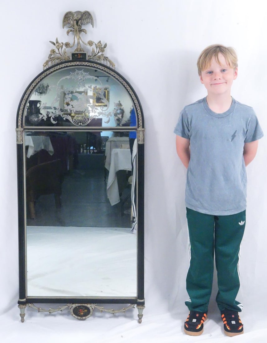 Antique etched mirror with silver eagle - 6