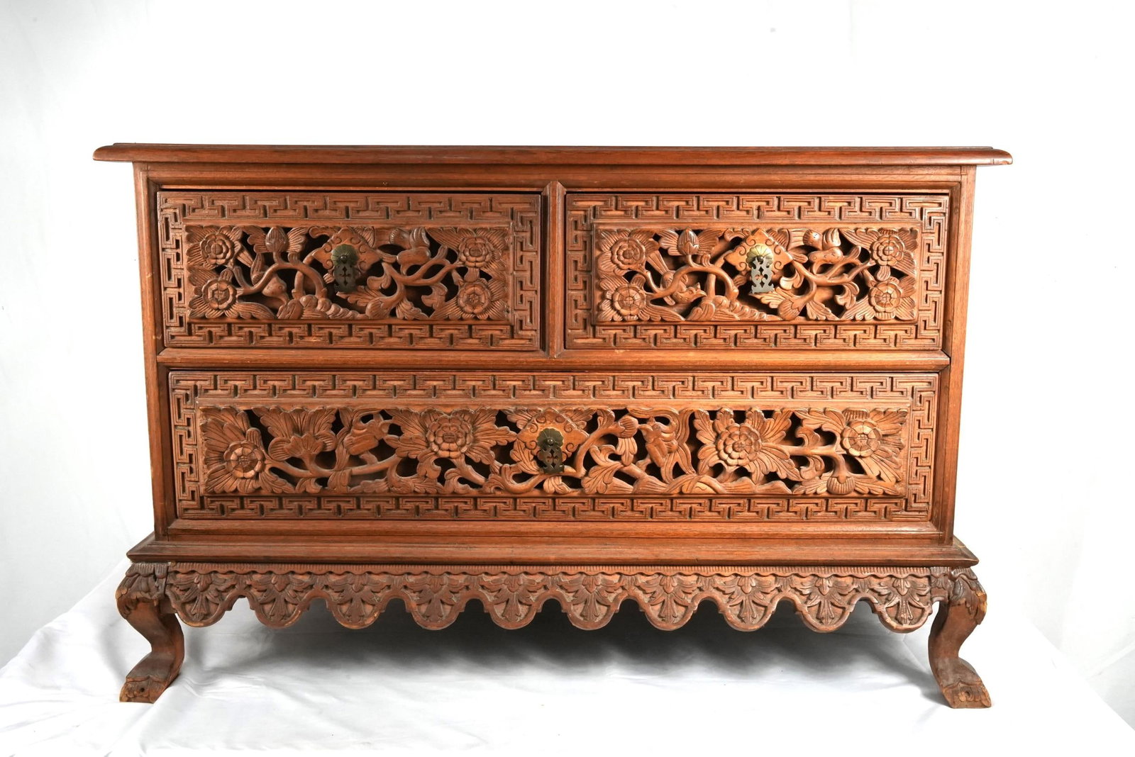 Highly Carved Indonesian 3 drawer chest (1 of 7)