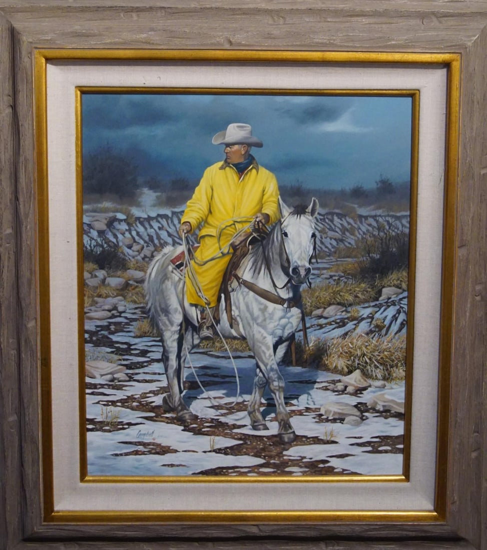 Duward Campbell oil on panel - 1951: While there is s little Sunlight" - measures 24" x 30" and frame 31" x 36