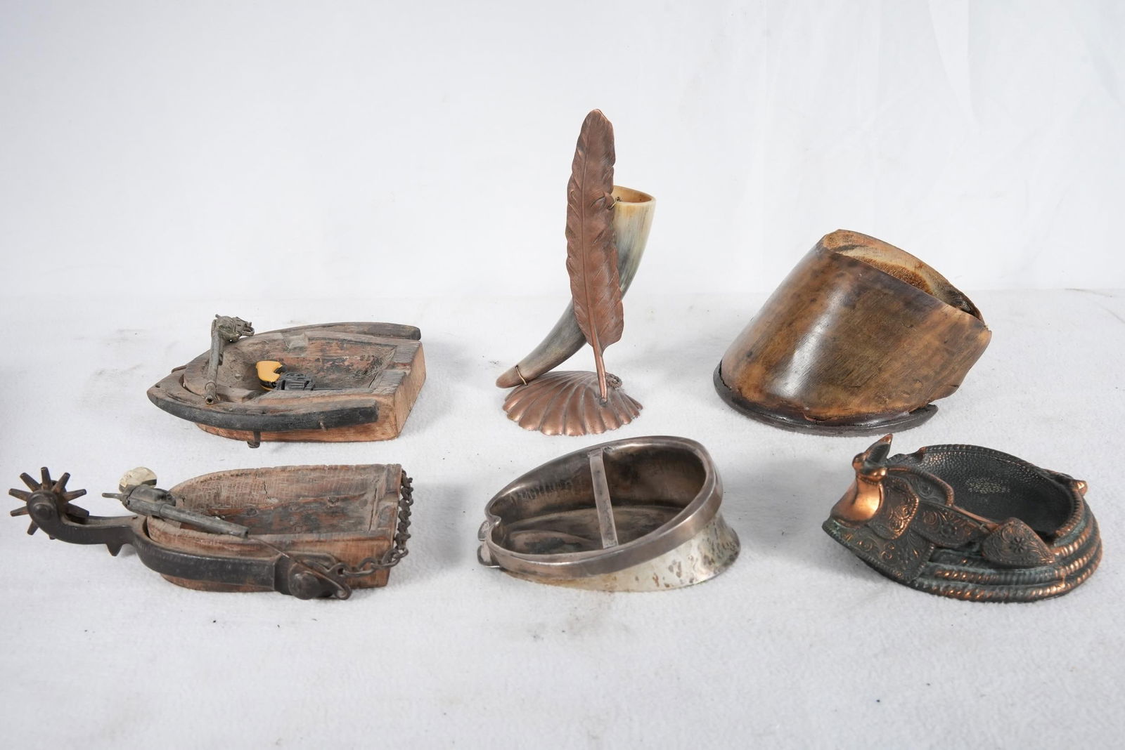 Lot of 6 unusual Hoof ashtrays: and horse shoe astray....one sterling