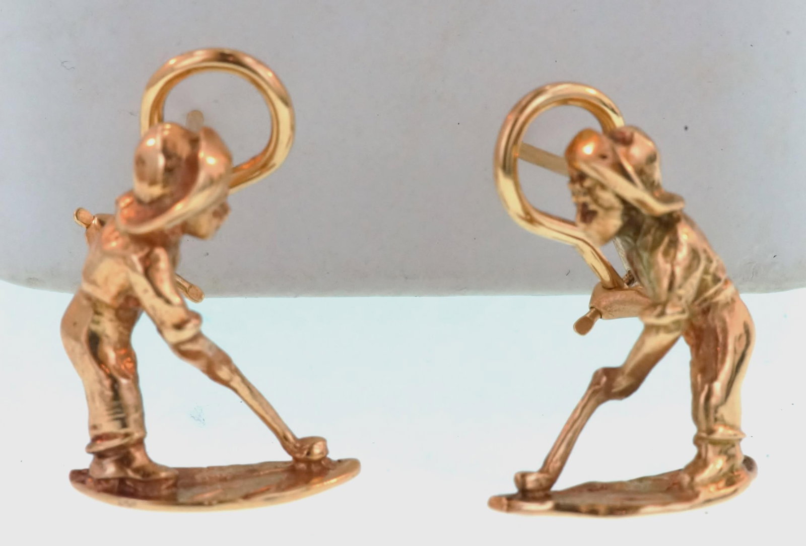 Pair 14kt figural earrings - golfer boys: weighing 7.4gms - Gaiser estate