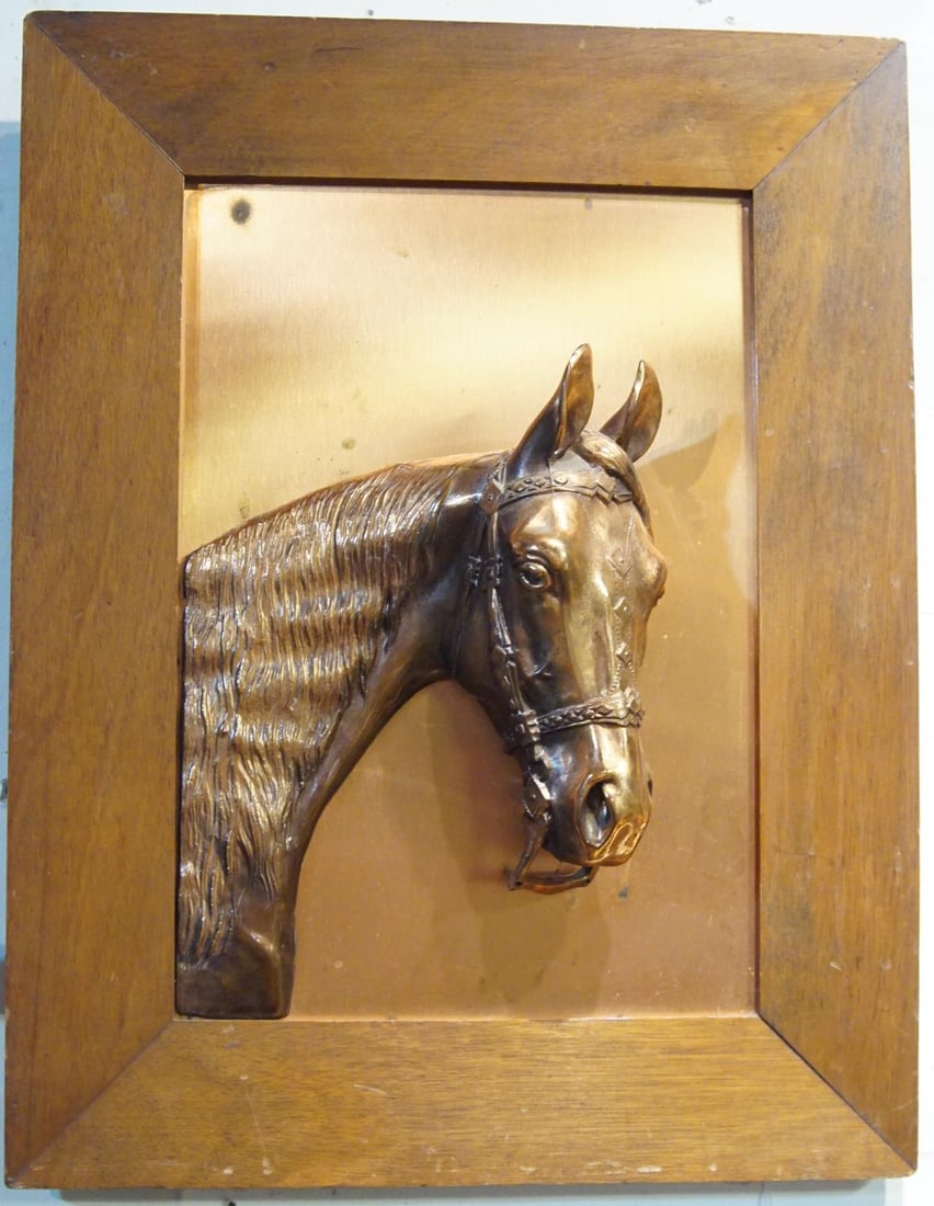 Horse head copper plaque 18" x 14": 13" x 9" image - Provenance: Museum of the Cowboy "Jim Grimm estate" Solvang Ca.