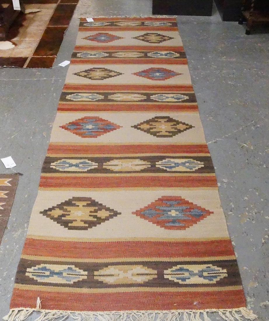 Mexican runner weaving - rug 112" x 31": Provenance: Museum of the Cowboy "Jim Grimm estate" Solvang Ca.