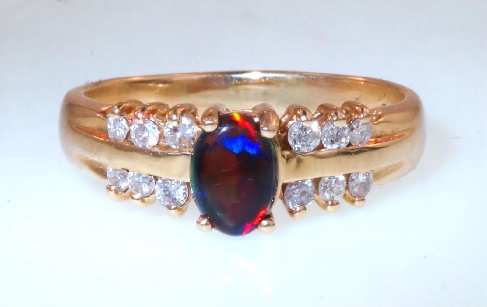 14kt Gold Opal and 12 diamond ring (1 of 7)
