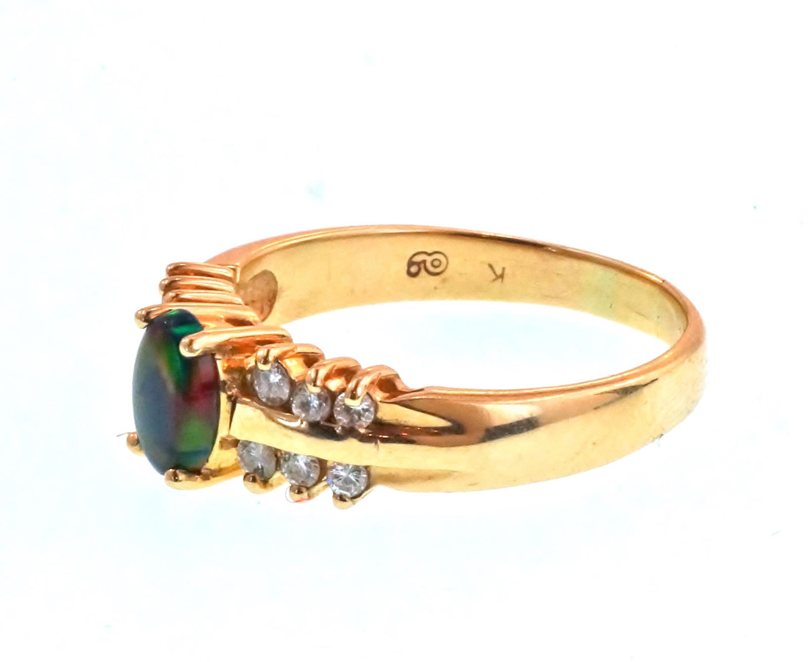 14kt Gold Opal and 12 diamond ring - 6