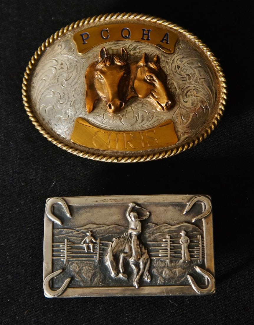 Three Sterling silver rodeo buckles - 12