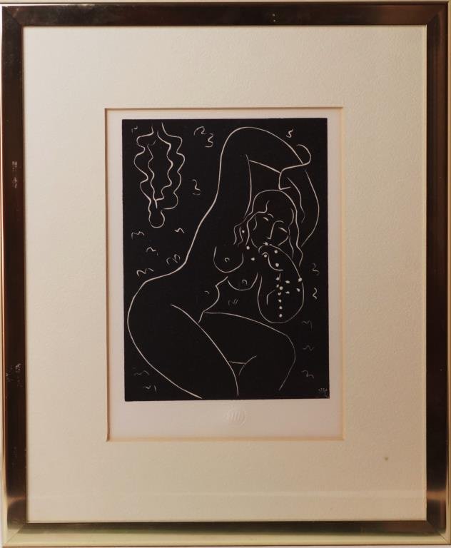HENRI MATISSE (1869-1954) Nu au Bracelet etching: very good condition, nicely framed - Louvre Blind Stamp ~ Duthuit 725 ~ Image size: 9.5" x 7"