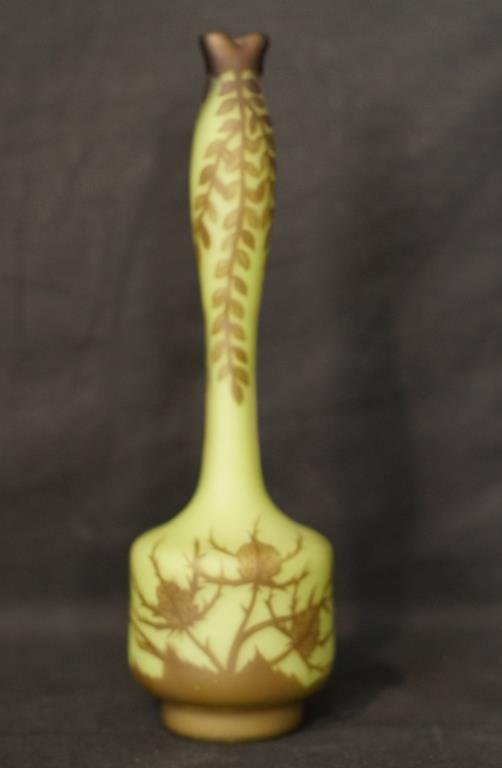 Richard Loetz cameo glass vase - 9.75": with long top and thistle design