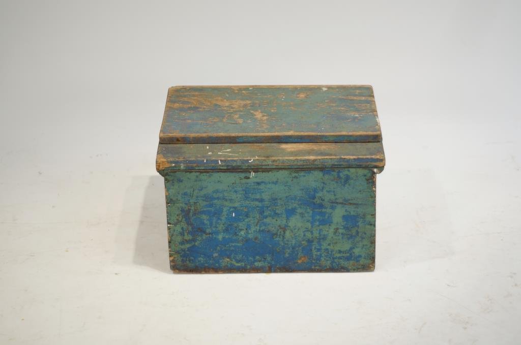 Wooden ice box - orig blue paint: Wooden ice box - orig blue paint