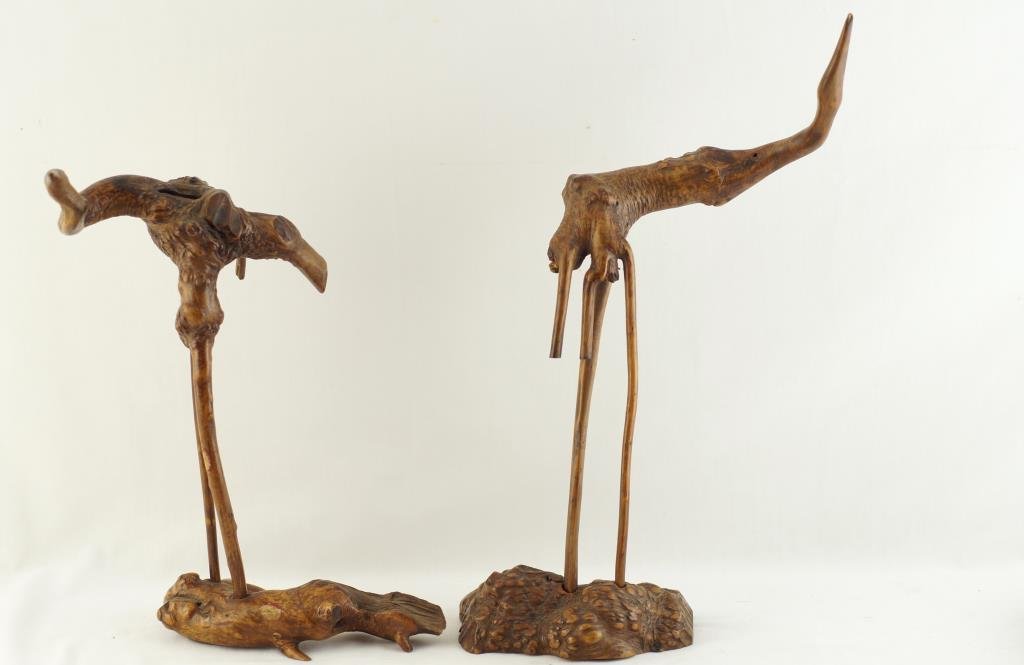 Burl wood art - Birds by Robin Hill: Provenance: the estate of Pioneer UCLA surgeon Dr. Elmer Belt