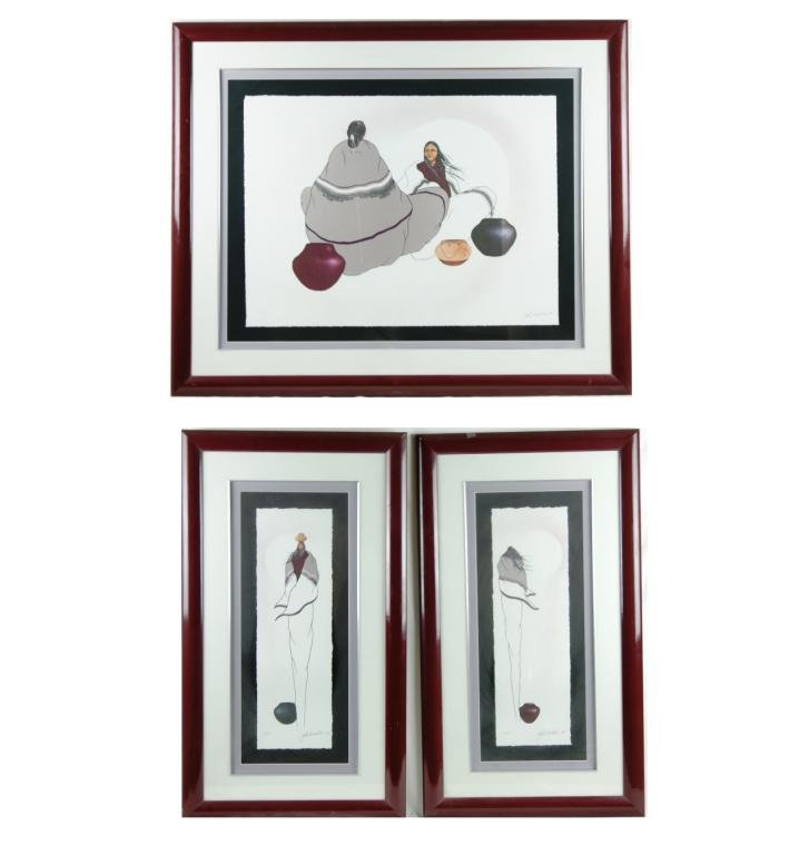 John White limited edition lithographic suite of 3: Telling Secrets" 1989, pencil signed and numbered 110 of 750, with no more printed editions. Includes COA's - they measure 21.75" x 30" and two @ 22" x 7