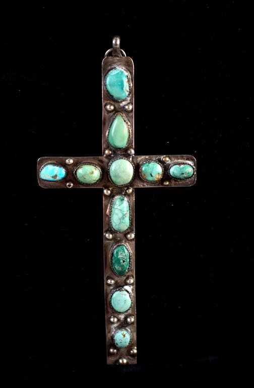 Navajo sterling cross - set w 11 turquoise stones (1 of 6)