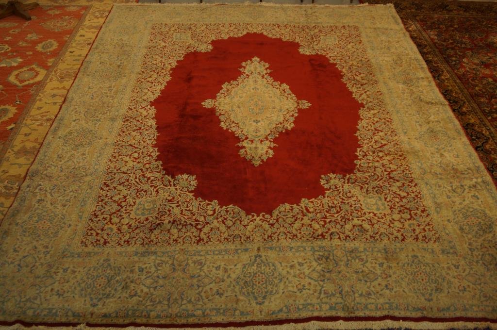 Semi - Antique Kerman 11"x17" rug: beige & burnt orange colors