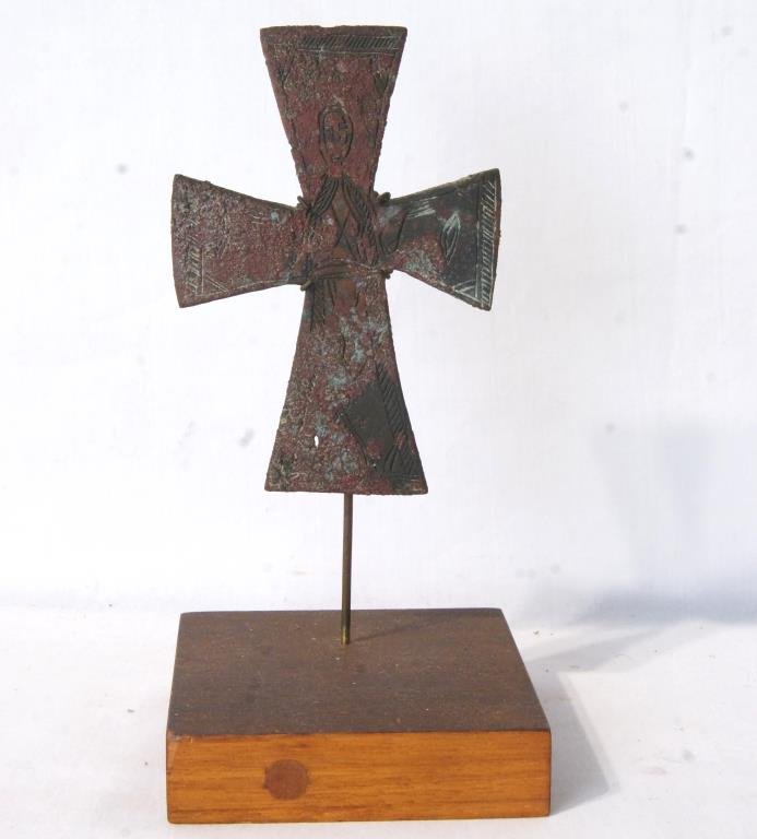Byzantine bronze cross w engraved Mary: 4th - 5th cent BC Rare Large Image of Mother Mary Provenance: The Marion Dugan Collection of Antique Crosses