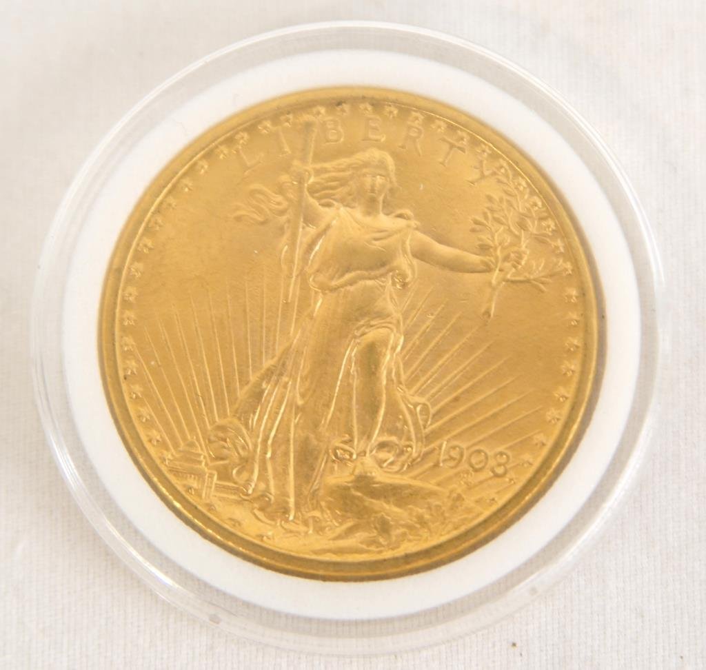 $20 Gold 1908 St. Gaudens Excellent: Kept in cover - The coin is in excellent condition at least MS-63 (ungraded)