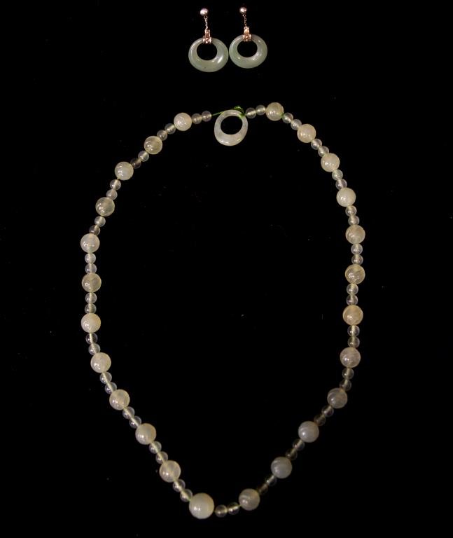 Light green jade beaded necklace & loop earrings (1 of 6)