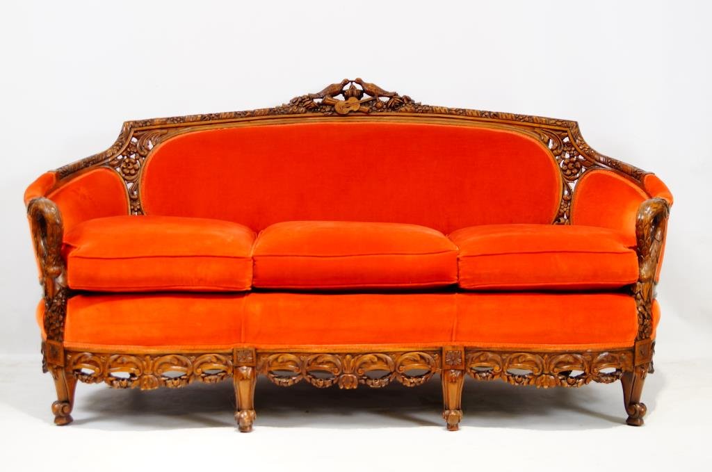 Art Nouveau Mohair Sofa with Swans (1 of 7)