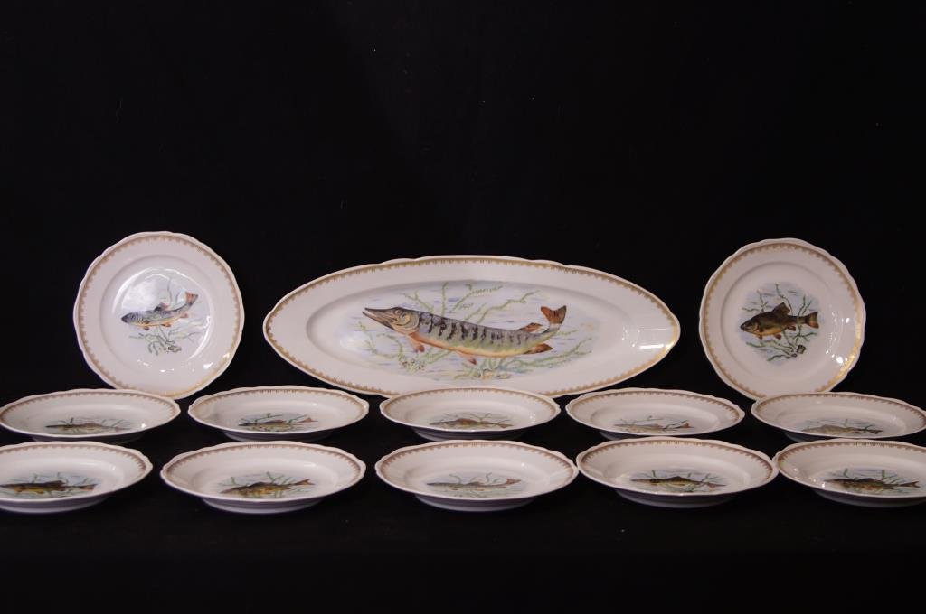 French Ligne Limoise fine porcelain fish set (1 of 9)