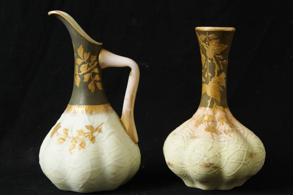 Thomas Webb pitcher & bud vase: Pitcher measures 9.5" H, Vase 8.5" H 2 pcs