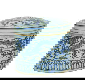 Ming Jiajing Blue and White Jar with Dragon Patterns and Cover: H:12cm W:14cm This Ming Jiajing blue and white jar with dragon patterns and cover has a regular shape and a cover design. The body is painted with blue and white dragon patterns, with vigorous and mig