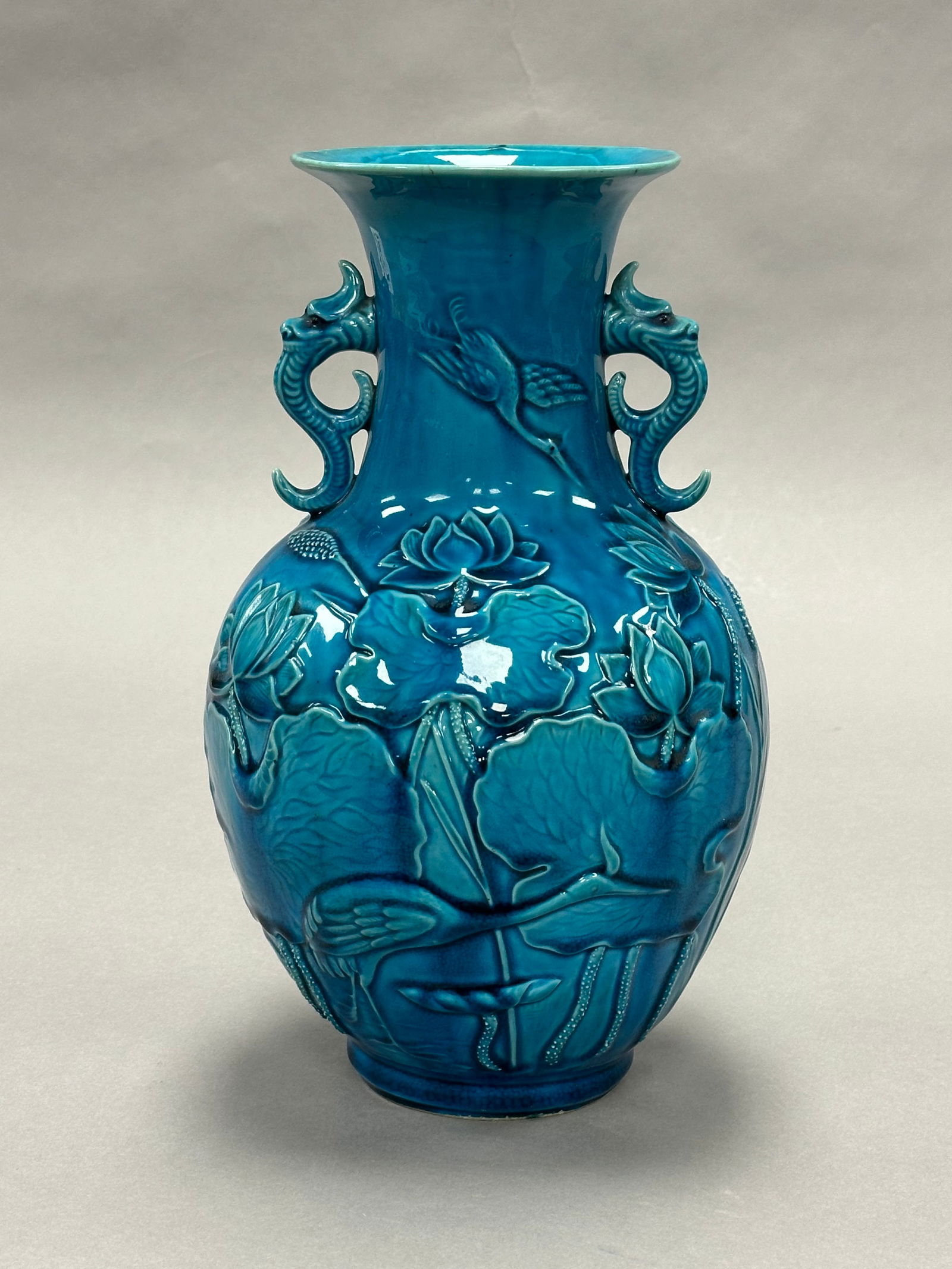 LATE QING DYNASTY Sky Blue Glaze Double-Dragon Porcelain Vase (1 of 4)