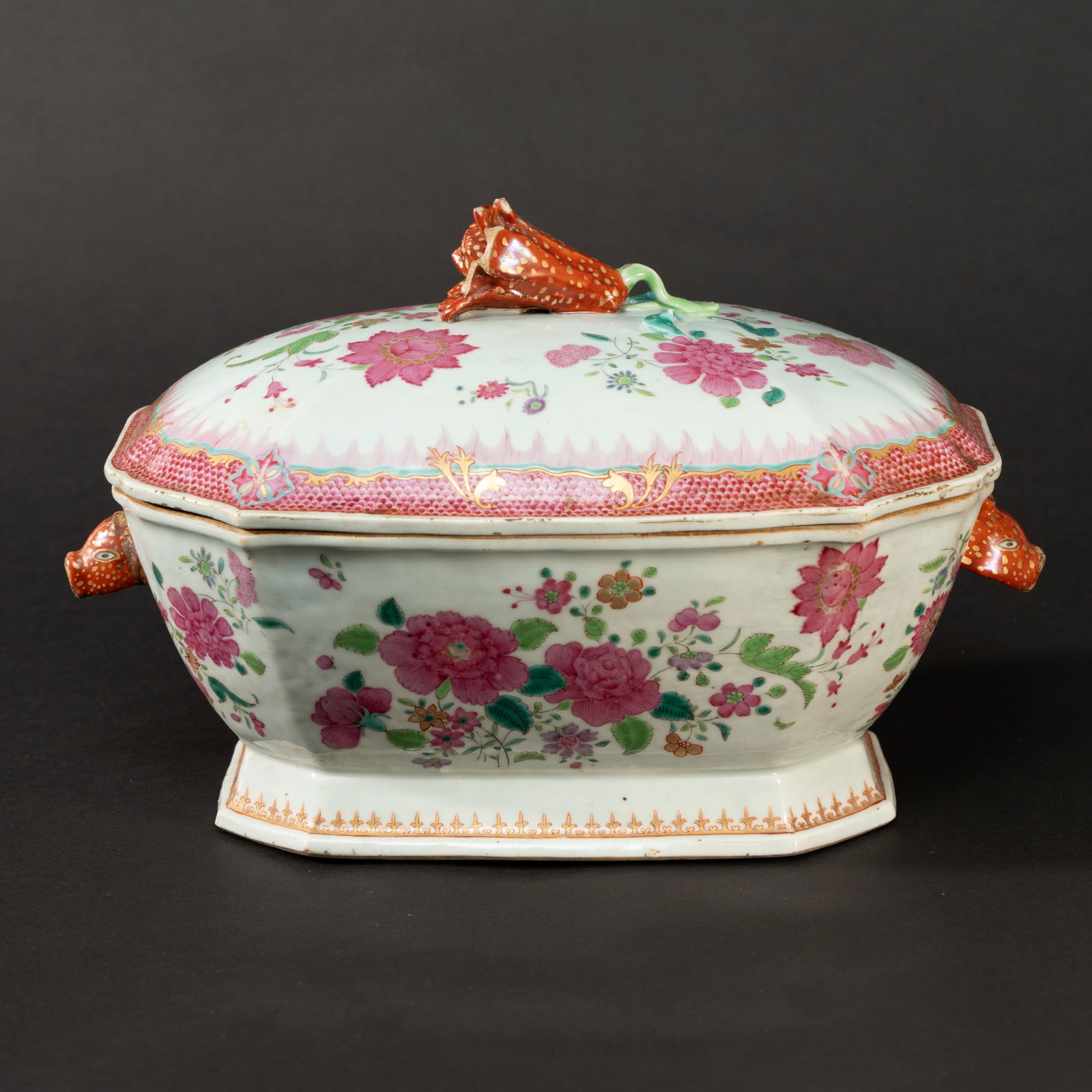 A RARE AND MAGNIFICENT FAMILLE-ROSE 'FLOWERS' RECTANGULAR SOUP TUREEN AND COVER QING DYNASTY, (1 of 6)