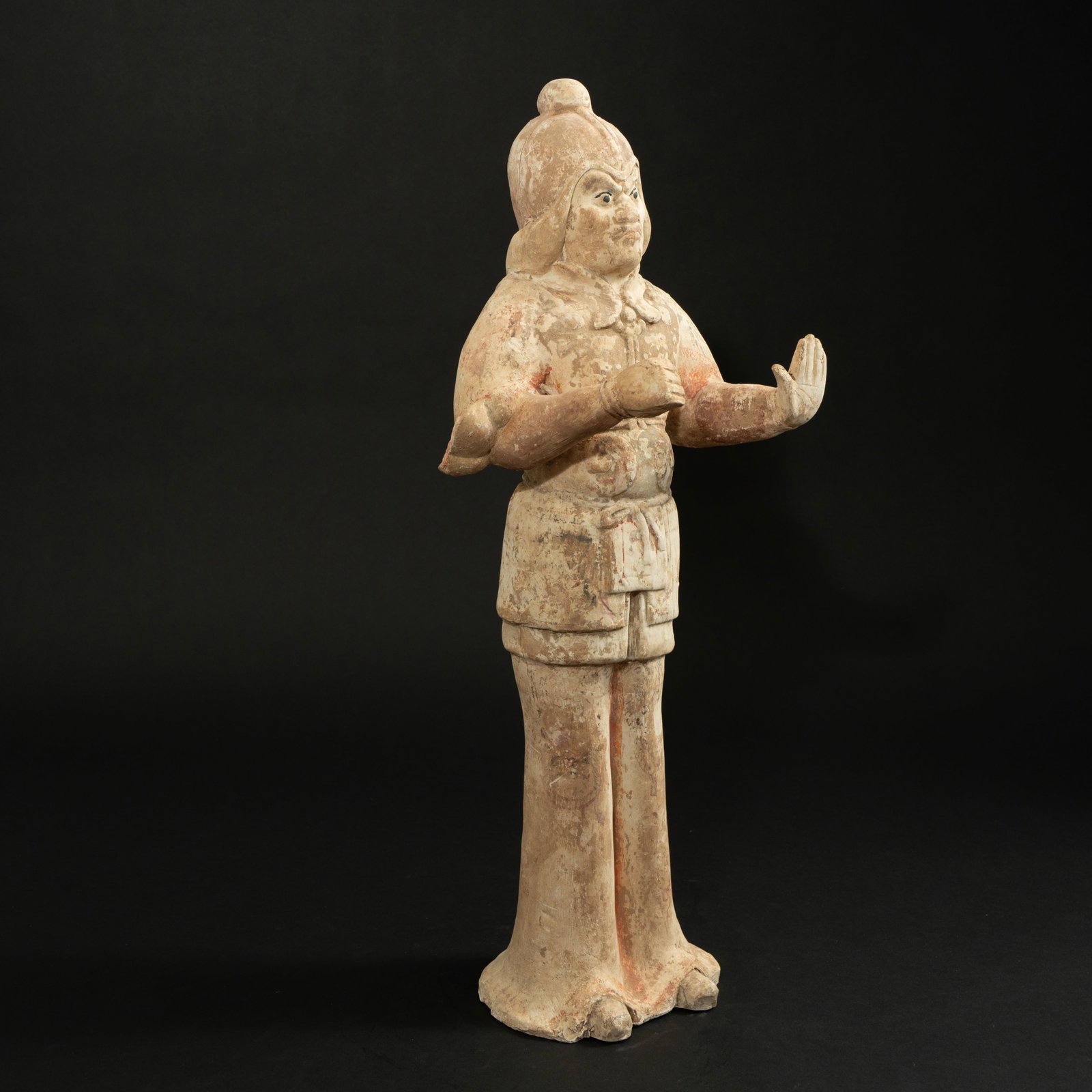 A RARE AND MAGNIFICENT PAINTED POTTERY FIGURE OF A GUARDIAN (LOKAPALA) TANG DYNASTY (618–907) (1 of 19)