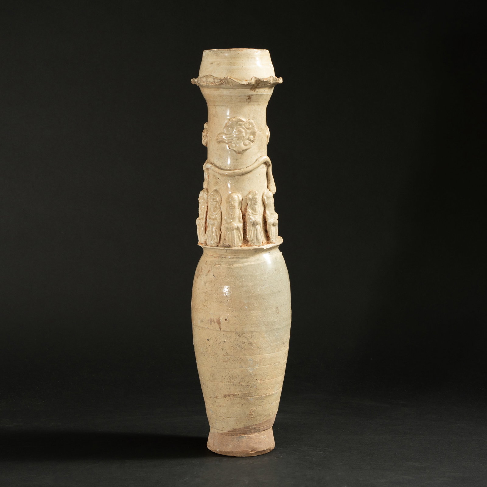 A RARE WHITE-GLAZED 'DRAGON AND PROGENY' FUNERARY VASE SONG - YUAN DYNASTY (10TH - 14TH CENTURY) (1 of 9)