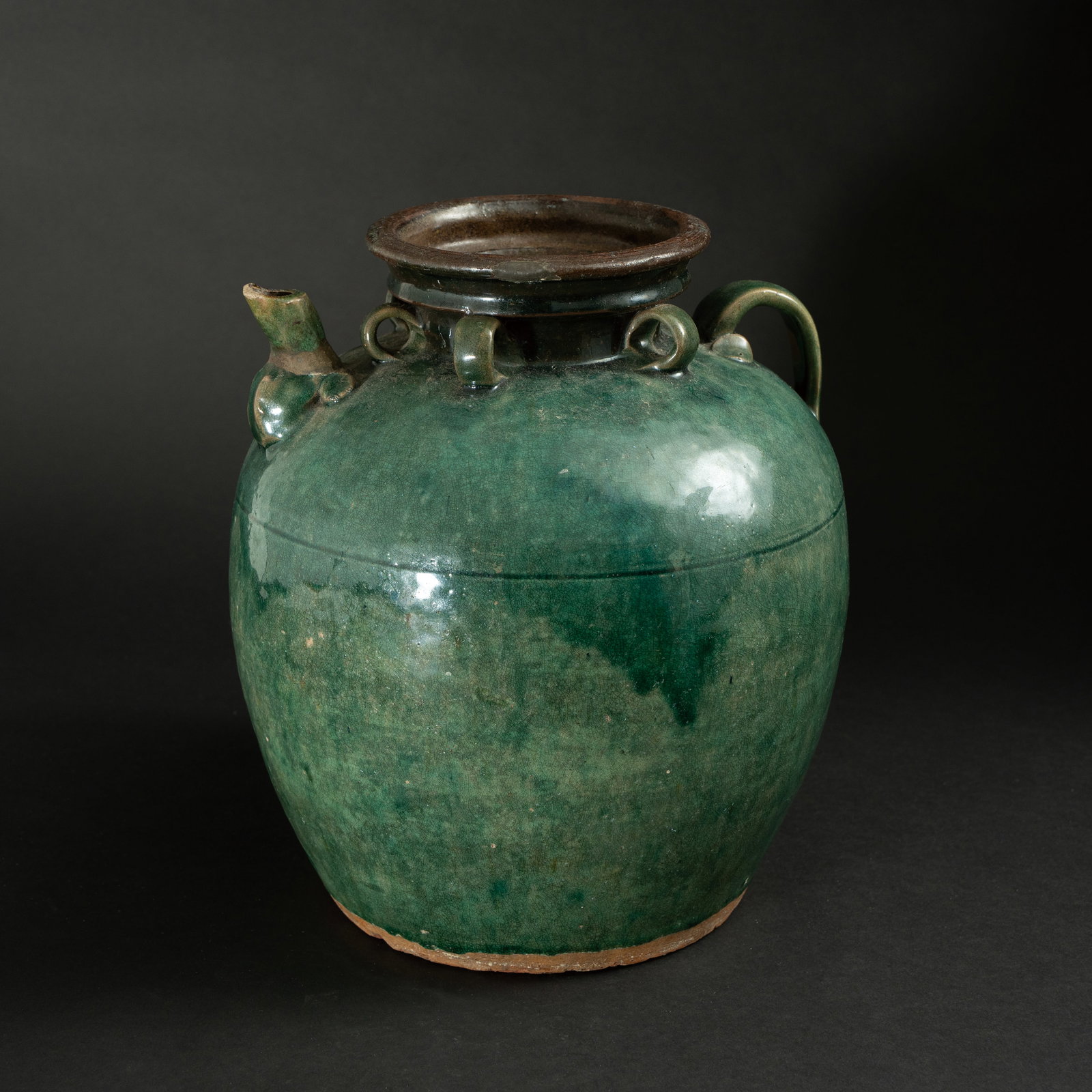 A LARGE GREEN-GLAZED 'MULTIPLE-LUG' EWY TANG DYNASTY 唐 绿釉多系 (1 of 11)