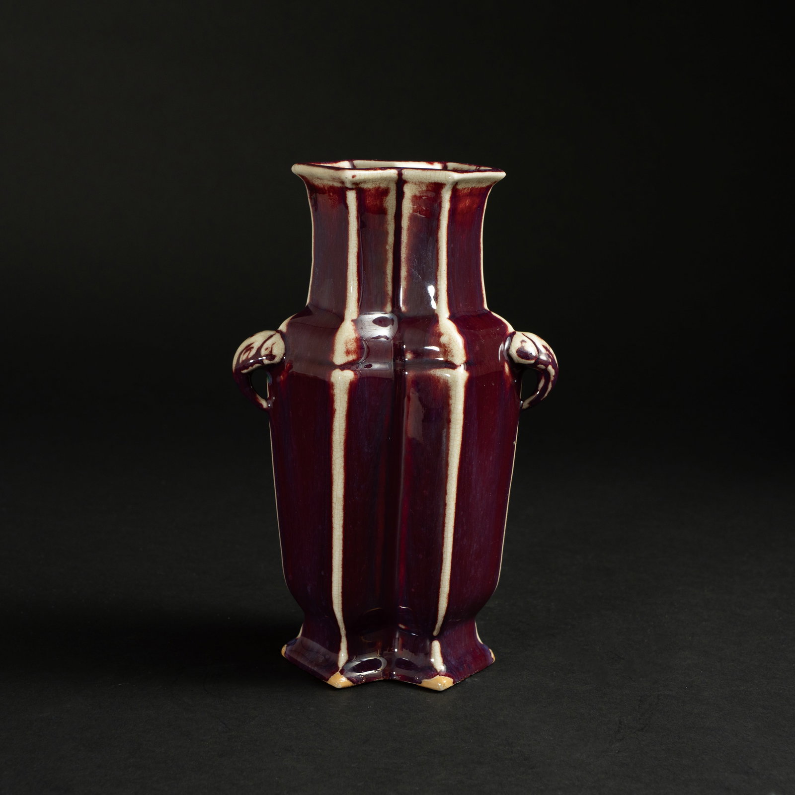 A FLAMBE-GLAZED 'DOUBLE-CONJOINED' VASE WITH ELEPHANT HANDLES YONGZHENG PERIOD, QING DYNASTY 清 (1 of 8)