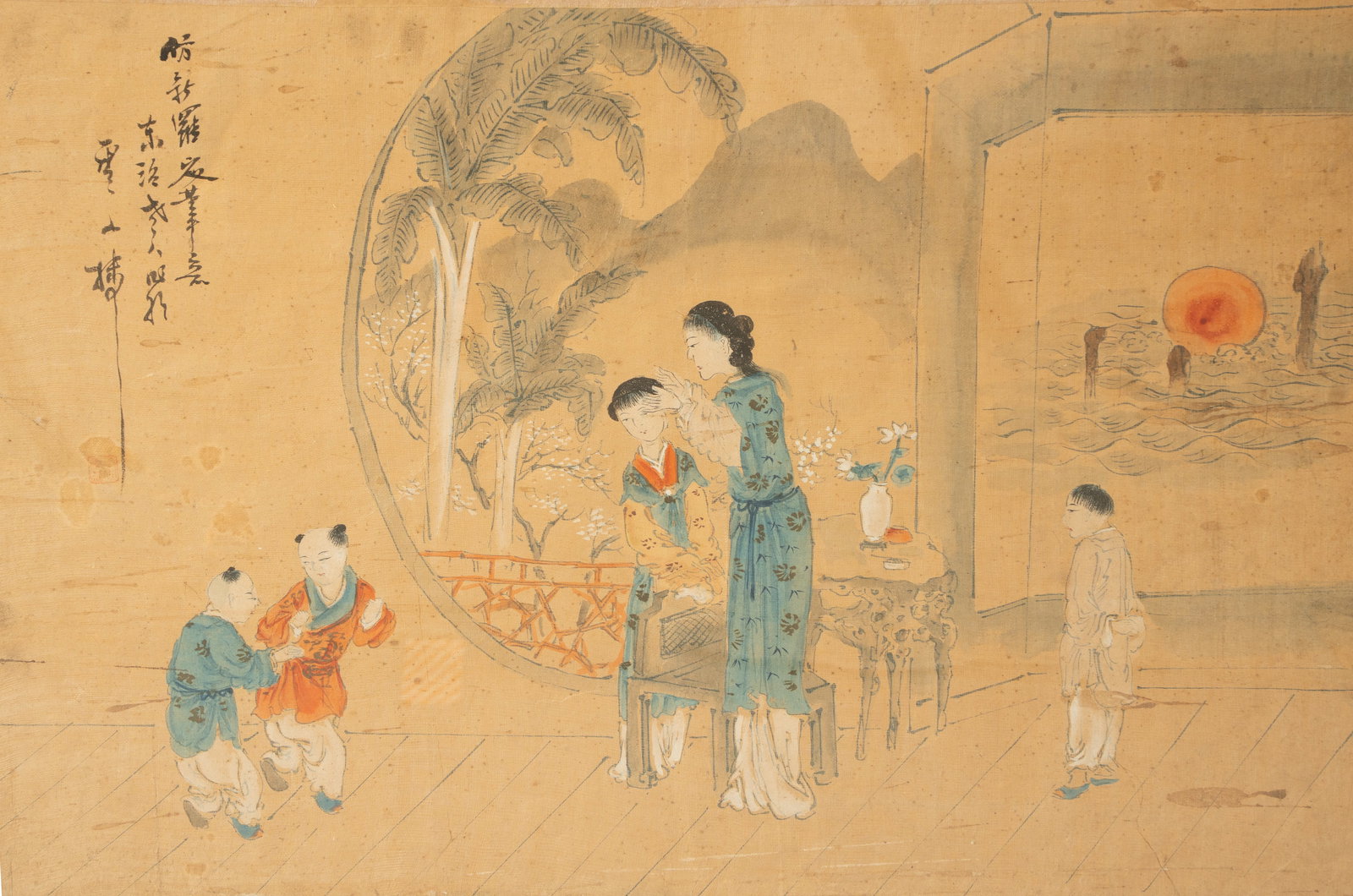 A PAIR OF INK AND COLOR ON SILK PAINTINGS OF CHILDREN AT PLAY, AFTER HUA YAN LATE QING DYNASTY /: A PAIR OF INK AND COLOR ON SILK PAINTINGS OF CHILDREN AT PLAY, AFTER HUA YANLATE QING DYNASTY / REPUBLIC PERIOD清末/民国 仿新罗山人笔意