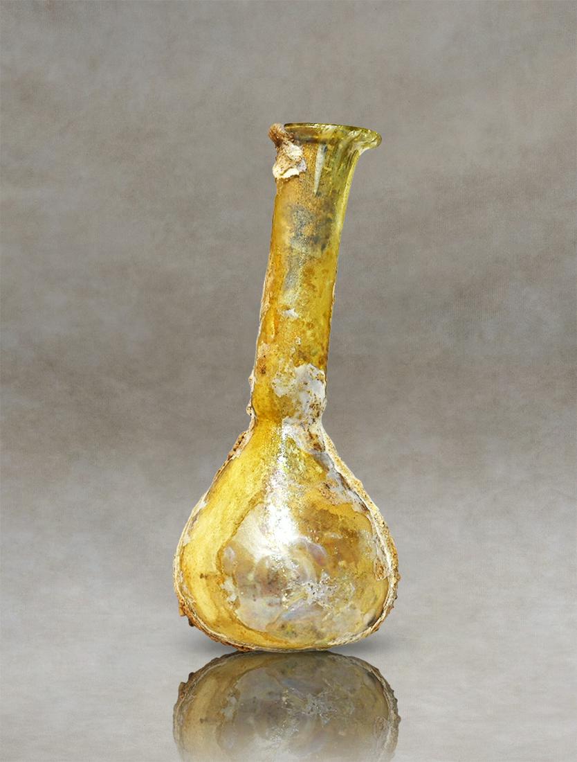 Ancient Roman Pale Golden Glass Flask (1 of 2)