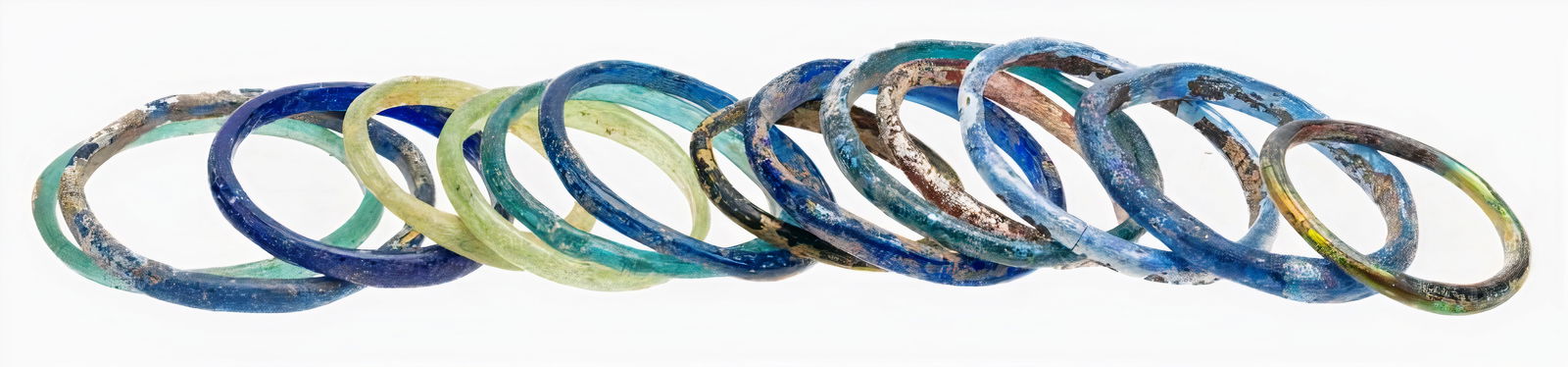 14 Ancient Roman Glass Bracelets 1st-3rd Century CE. Variety of Sizes and Colors Mostly Blue and (1 of 1)