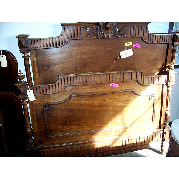 Antique Hand Carved Walnut Louis XVI Queen Bed: Antique Hand Carved Walnut Louis XVI Queen Bed
