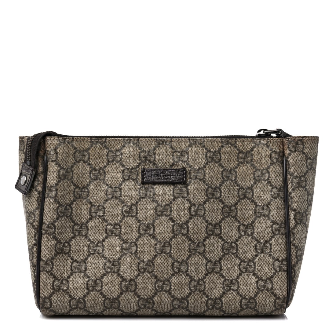 Gucci GG Supreme Monogram Cosmetic Case Brown: Travel in style with the Gucci GG Supreme Monogram Cosmetic Case in classic brown. Crafted from the iconic GG Supreme monogram canvas, this cosmetic case exudes luxury and sophistication. The spacious