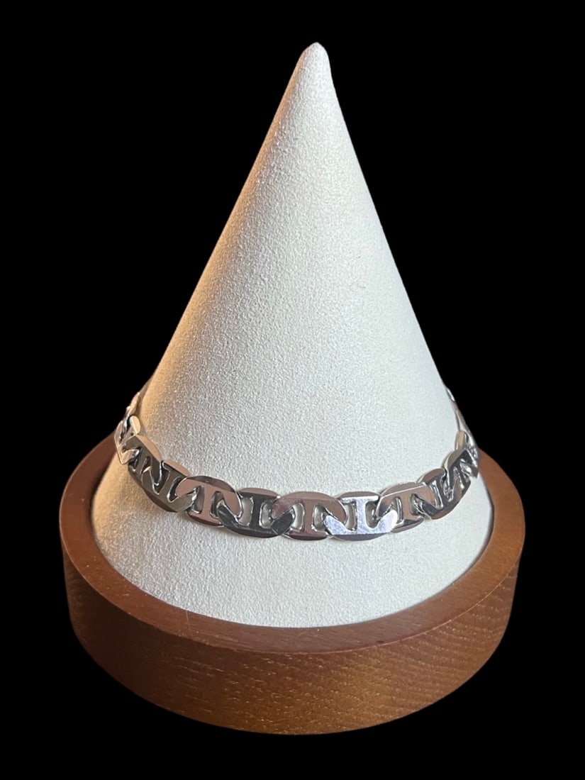 Custom Mariner Chain Link Platinum Tennis Bracelet: New without tags, custom made, from solid Platinum and plated in 18 karat white gold. The tennis bracelet is 10 inches long unclasped and has a total weight of 14.00 grams.