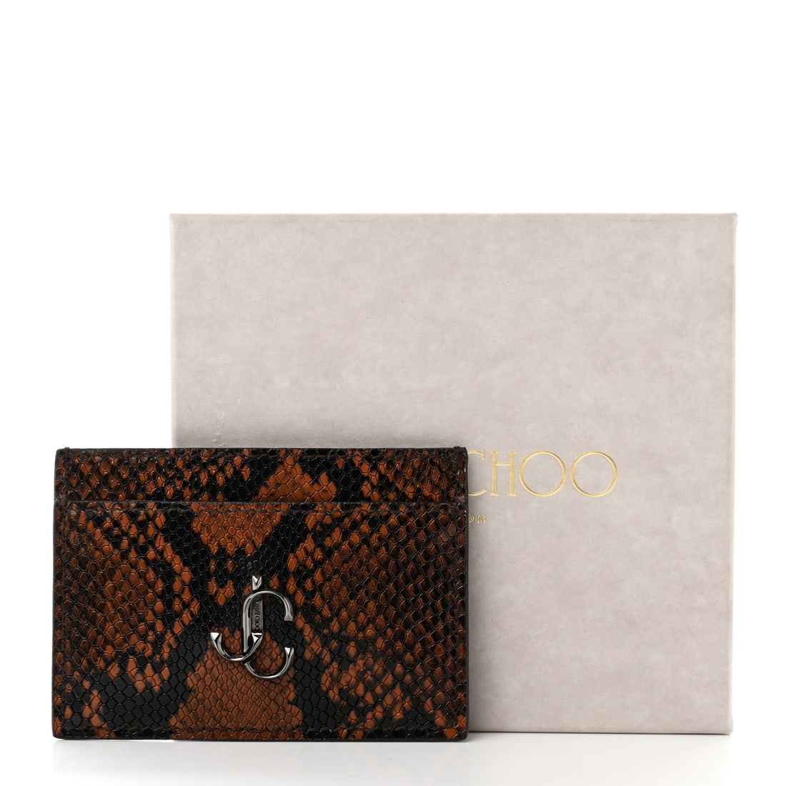 Jimmy Choo Calfskin Snake Printed Umika Wallet: This Jimmy Choo Calfskin Snake Printed Umika Wallet is an incredible find and piece of art, as much as it is a wallet. This elegant card holder is made from a unique patent leather, featuring an embos