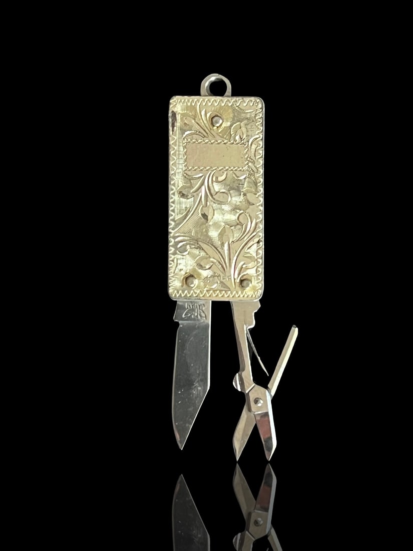 Antique Victorian Square Micro Pocket Knife & Scissors Pendant: Antique Victorian Square Micro Pocket Knife & Scissors Pendant