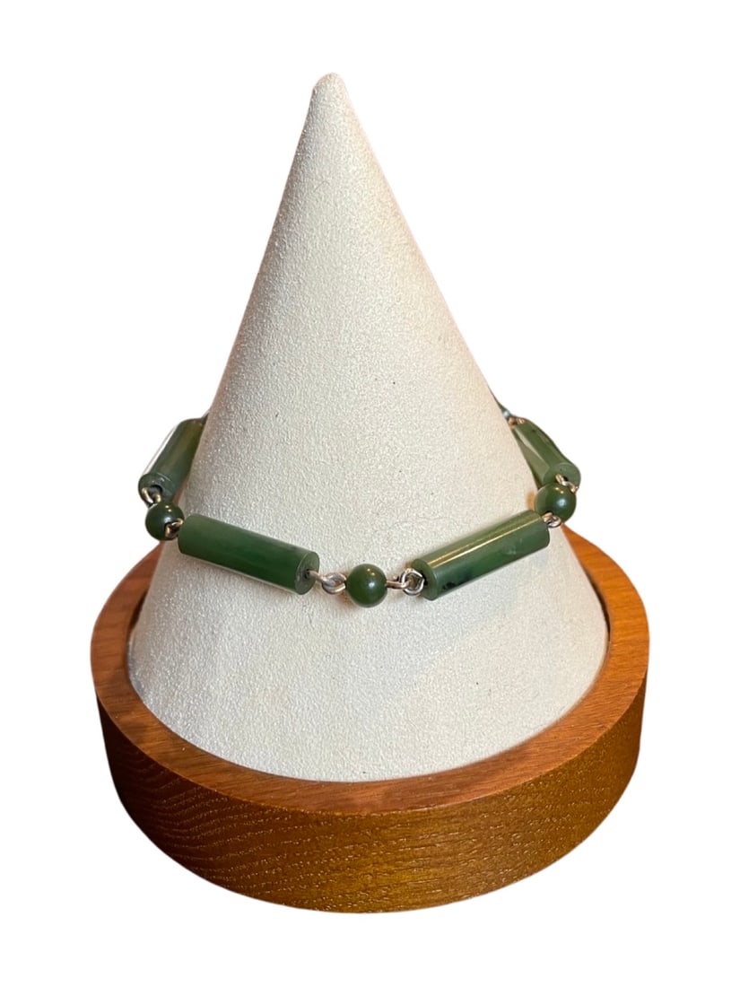 Antique Cylindrical & Round Jade Chain Tennis Bracelet: Antique Cylindrical & Round Jade Chain Tennis Bracelet
