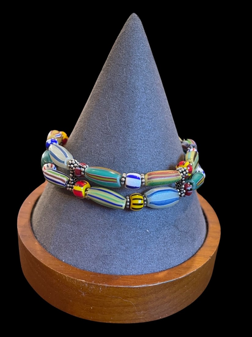 Murano Glass Stripes Beaded Double Layer Tennis Bracelet: Murano Glass Stripes Beaded Double Layer Tennis Bracelet