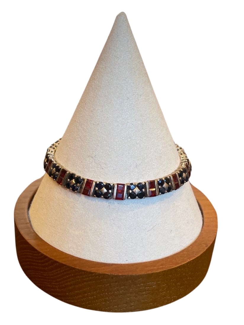 Blue Sapphire & Ruby Square Link Chain Tennis Bracelet: Blue Sapphire & Ruby Square Link Chain Tennis Bracelet