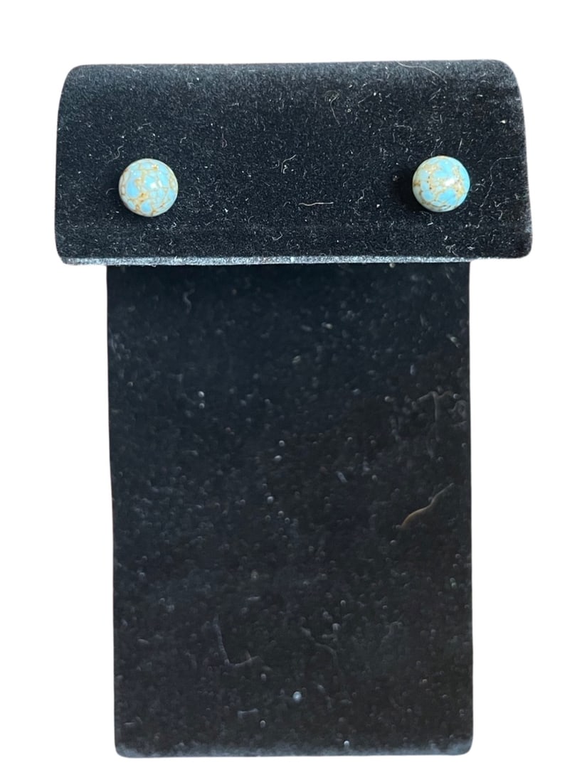 Kingman Turquoise Ball Beaded Stud Earrings: These incredible and petite Kingman Turquoise Ball Beaded Stud Earrings are mined from the same place the Egyptian Pharaohs were buried, and still is the only place to this day, Kingman Turquoise can